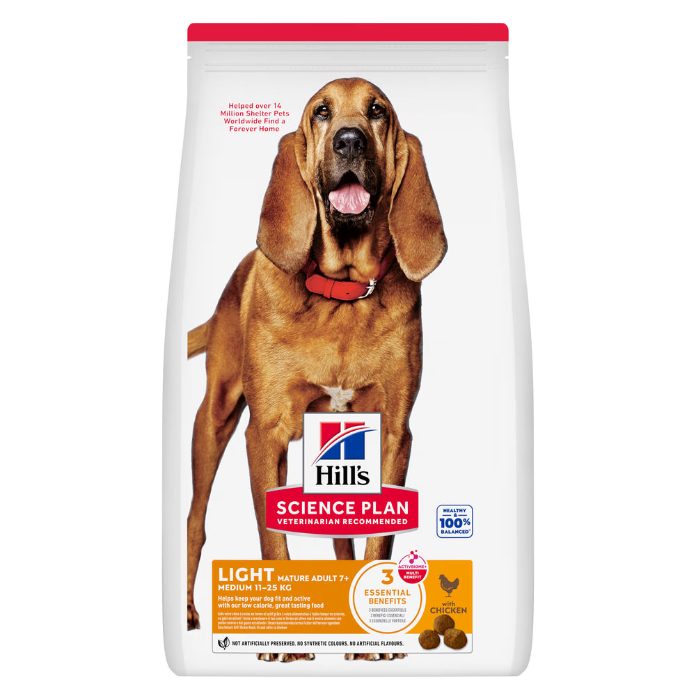 Hill's Light Mature Adult 7+ Medium - Pienso seco para perros de raza mediana de más de 7 años - Pollo