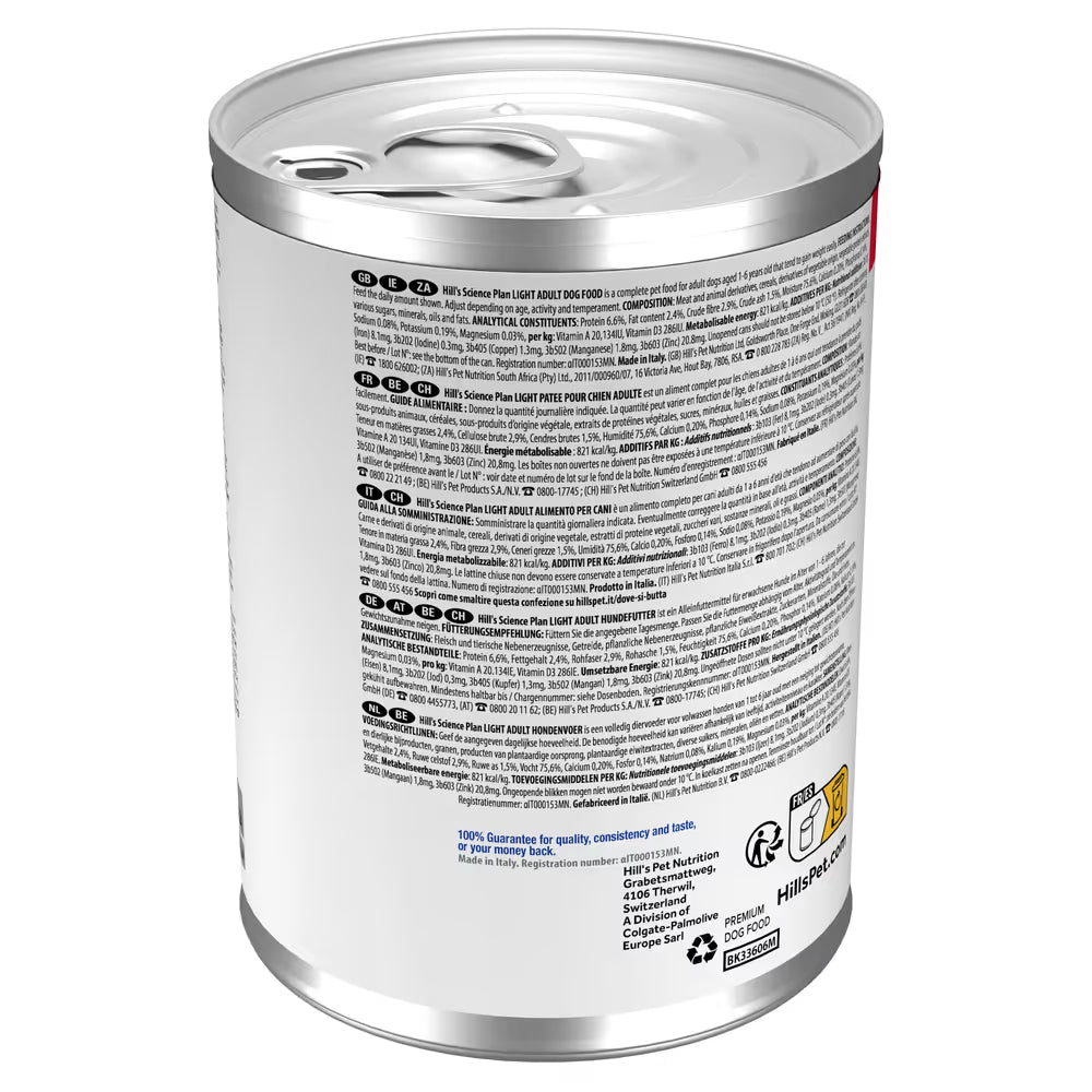 Hill's Light - Alimento em patê para cão adulto com excesso de peso - Frango