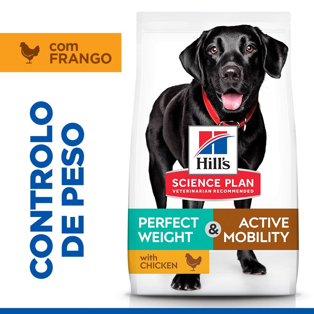 Hills Science Plan Perfect Weight & Active Mobility Cão Adulto Raça Grande Frango - Ração seca para cão para controlo de peso e suporte articular