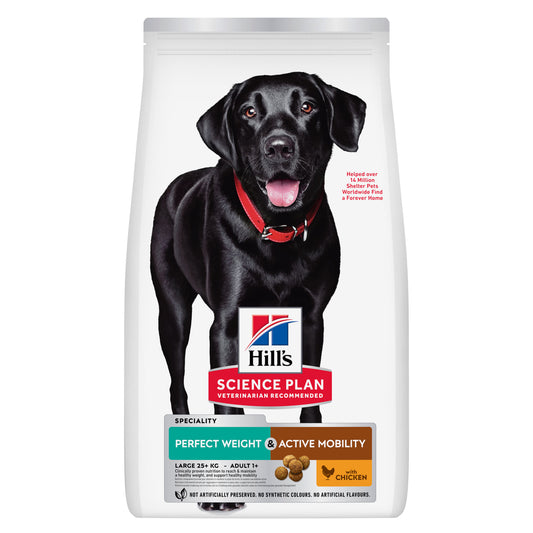 Hills Science Plan Perfect Weight & Active Mobility Perro Adulto Raza Grande Pollo - Pienso seco para perro para control de peso y soporte articular