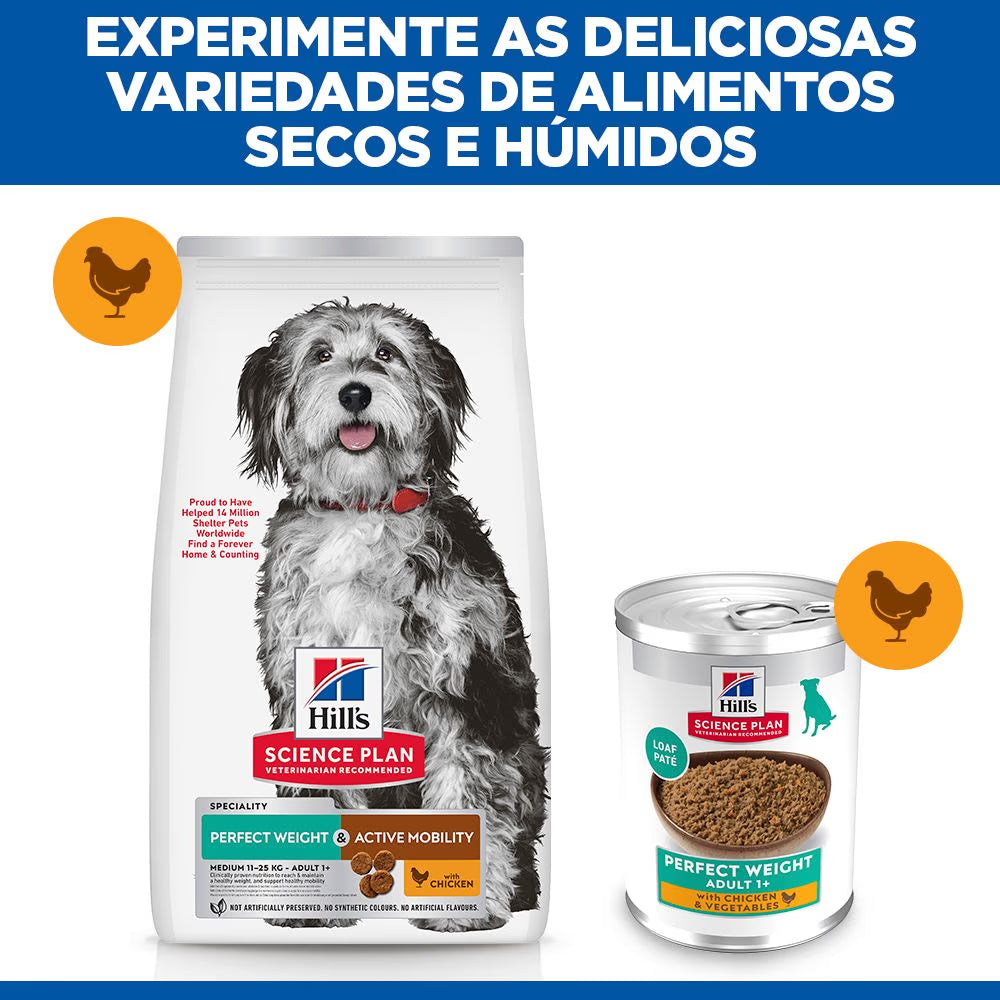 Hills Science Plan Perro Adulto Mediano Perfect Weight & Active Mobility Pollo - Pienso seco para perro para control de peso y soporte articular
