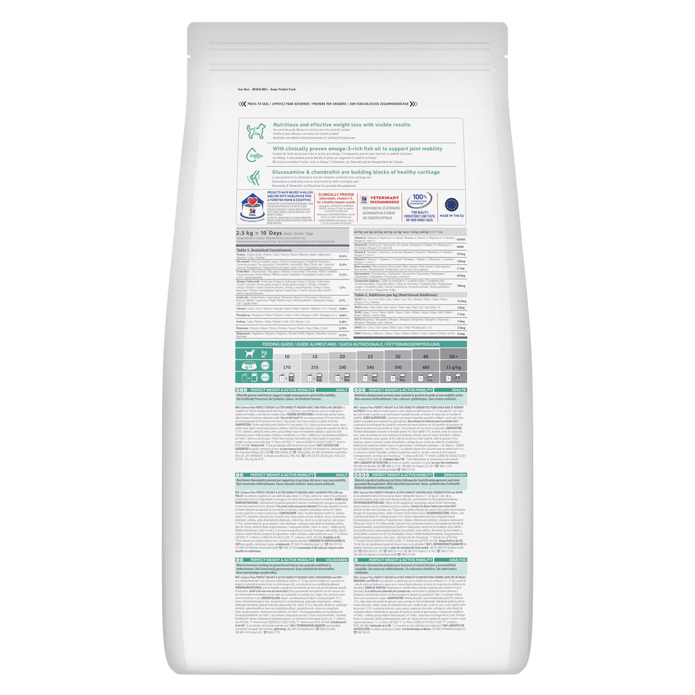 Hills Science Plan Perro Adulto Mediano Perfect Weight & Active Mobility Pollo - Pienso seco para perro para control de peso y soporte articular