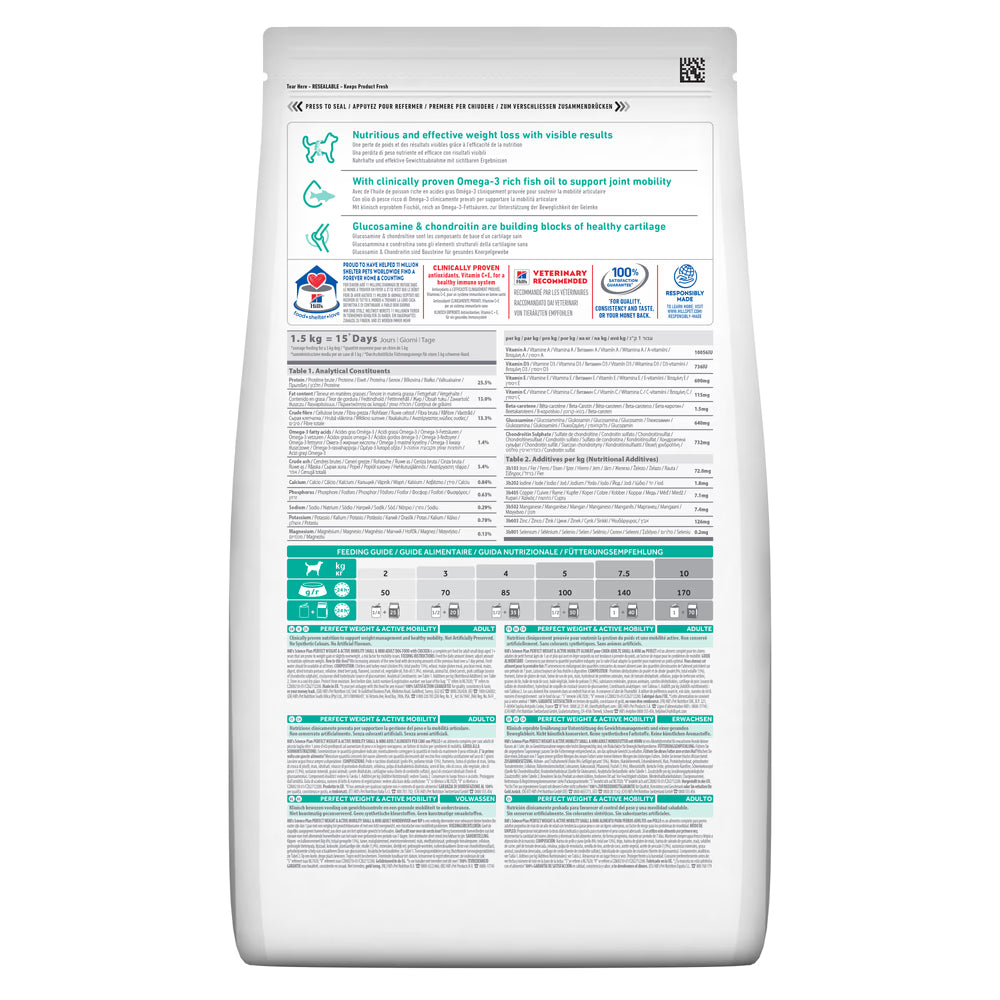 Hills Science Plan Perro Adulto Perfect Weight & Active Mobility Small & Mini Pollo - Pienso seco para perro para control de peso y soporte articular