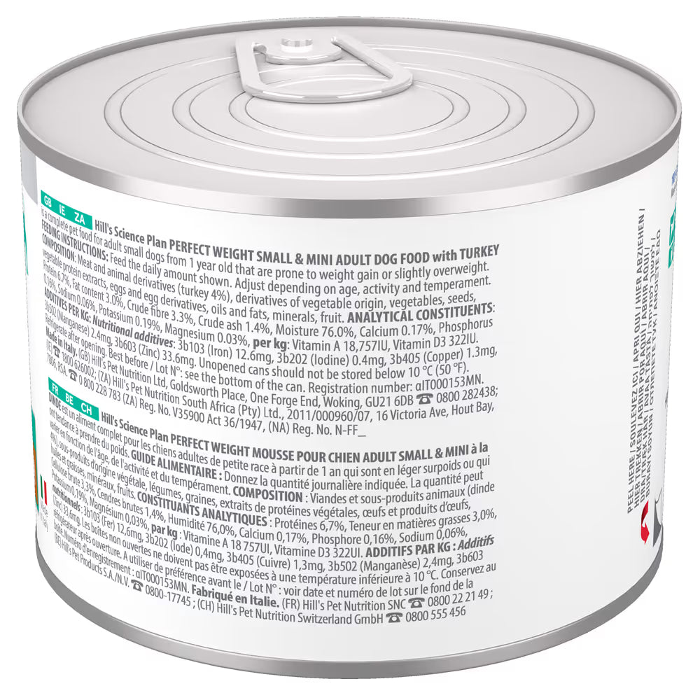 Hills Science Plan Cão Adulto Small & Mini Perfect Weight Peru - Ração húmida para cão para controlo de peso