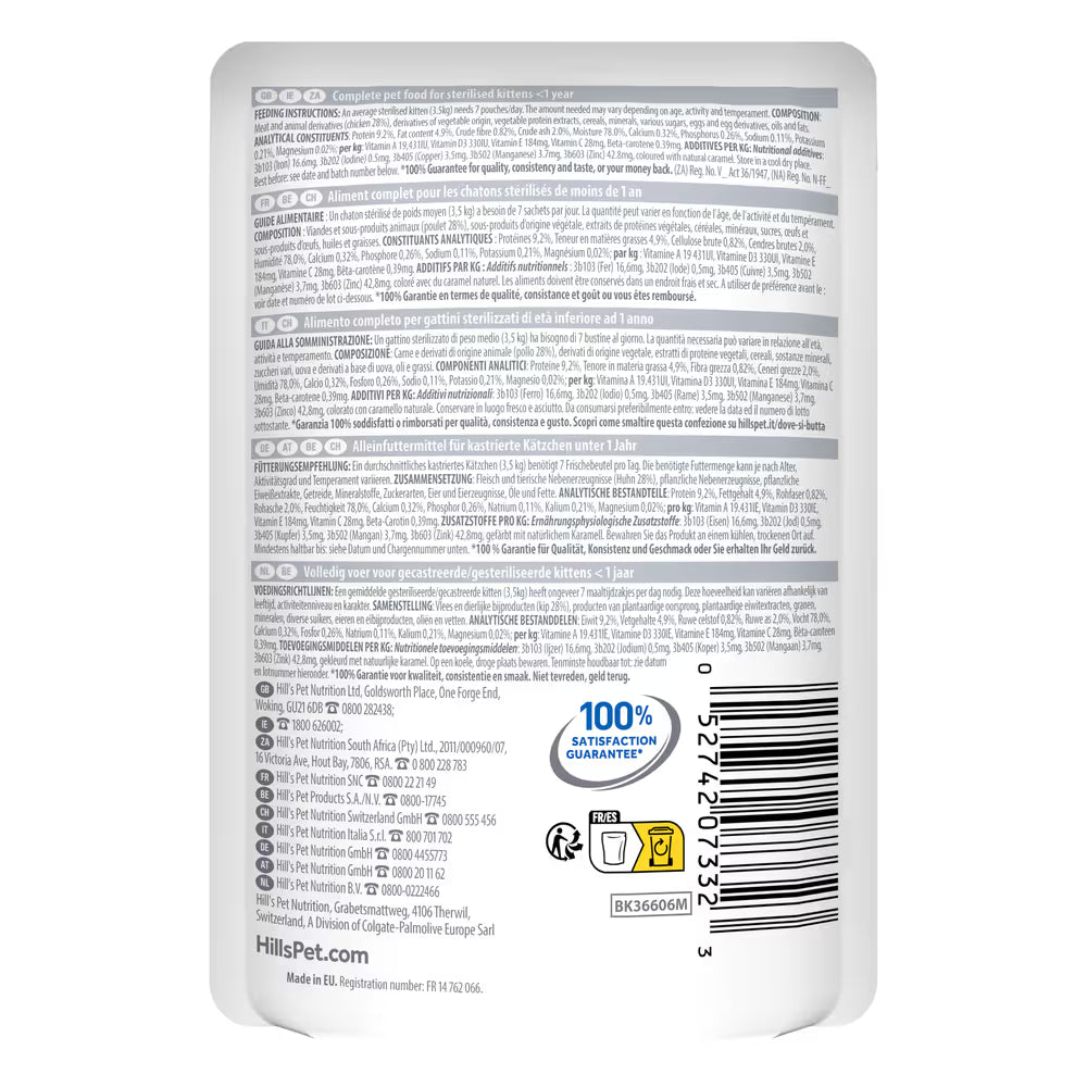 Hill's Sterilised Kitten - Alimento em molho para gatinho - Frango