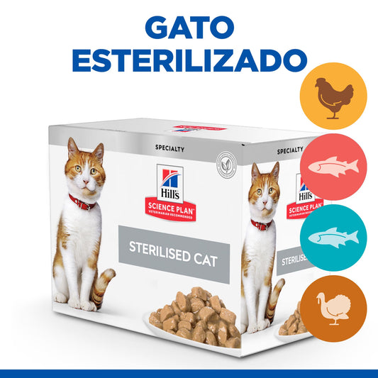 Hills Science Plan Gato Joven Adulto Pollo, Salmón, Atún y Pavo - Comida húmeda para gato para control de peso y salud urinaria