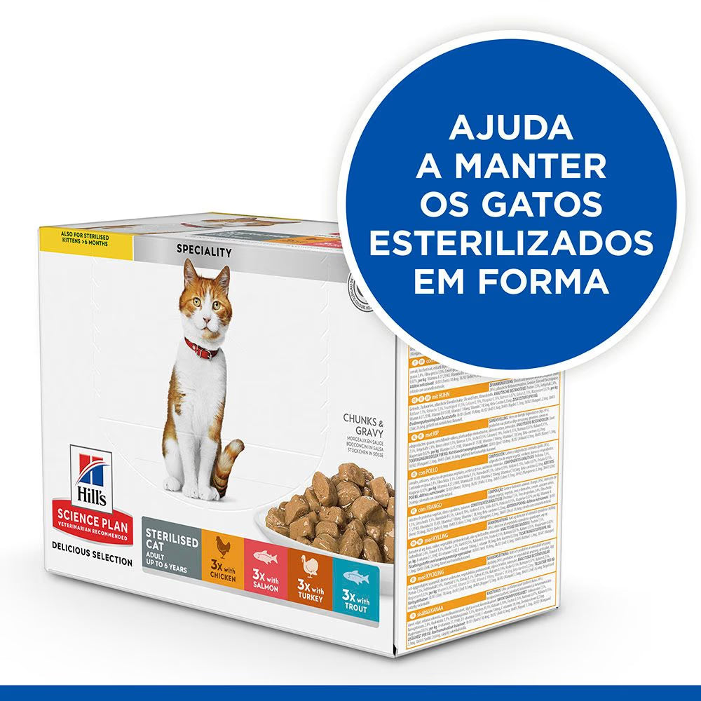 Hills Science Plan Gato Joven Adulto Pollo, Salmón, Atún y Pavo - Comida húmeda para gato para control de peso y salud urinaria