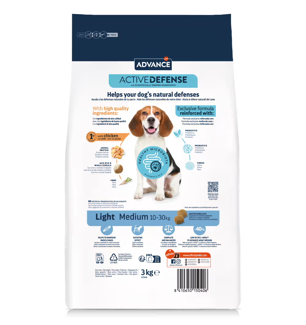 Advance Perro Medium Light Pollo y Arroz - Pienso seco para perro para control de peso