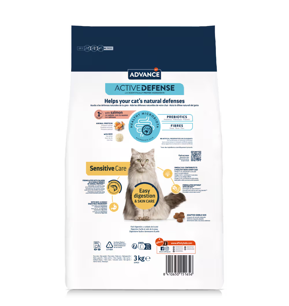 Advance Adulto Sensitive Care Gato Salmón y Arroz - Pienso seco para gato con digestión y piel sensibles