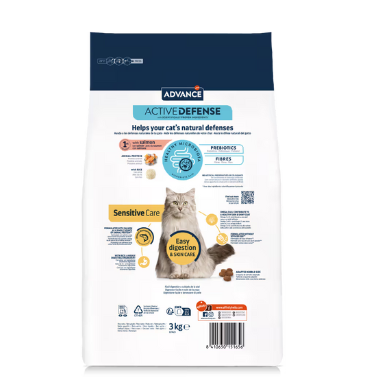 Advance Adulto Sensitive Care Gato Salmão e Arroz - Ração seca para gato com digestão e pele sensíveis