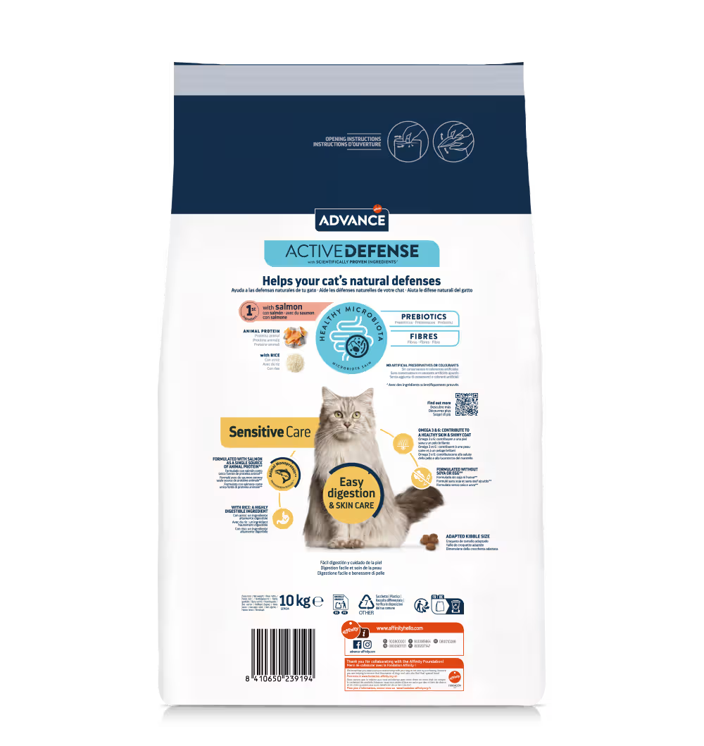 Advance Adulto Sensitive Care Gato Salmón y Arroz - Pienso seco para gato con digestión y piel sensibles