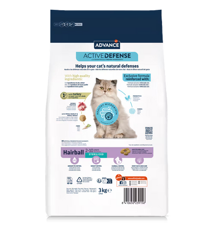 Advance Sterilized Hairball Gato Pavo y Cebada - Pienso seco para gato esterilizado con bolas de pelo
