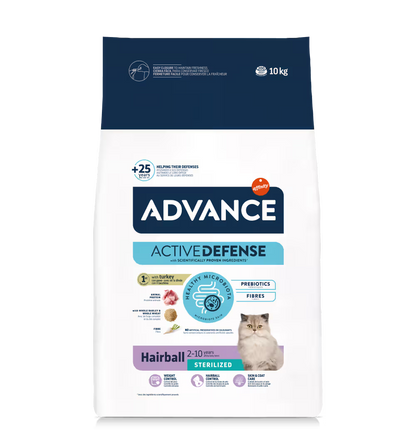 Advance Sterilized Hairball Gato Pavo y Cebada - Pienso seco para gato esterilizado con bolas de pelo