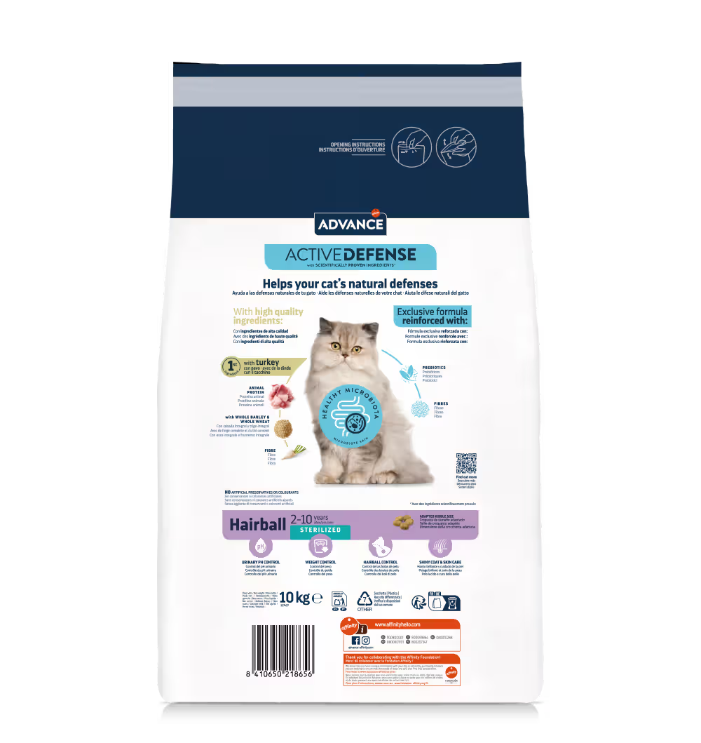 Advance Sterilized Hairball Gato Pavo y Cebada - Pienso seco para gato esterilizado con bolas de pelo