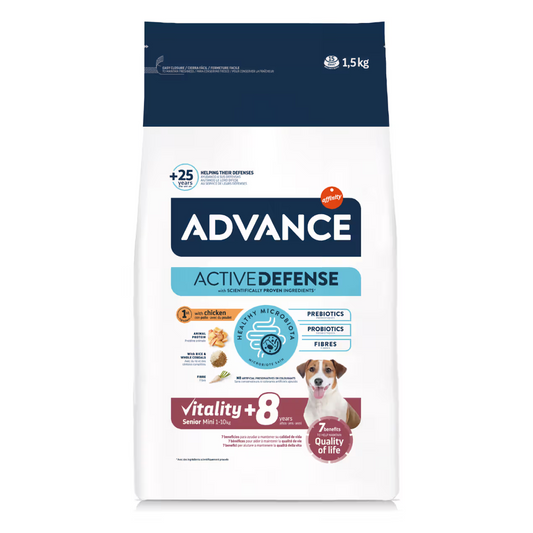 Advance Cão Mini Sénior +8 Frango e Arroz - Ração seca para cão com frango e arroz