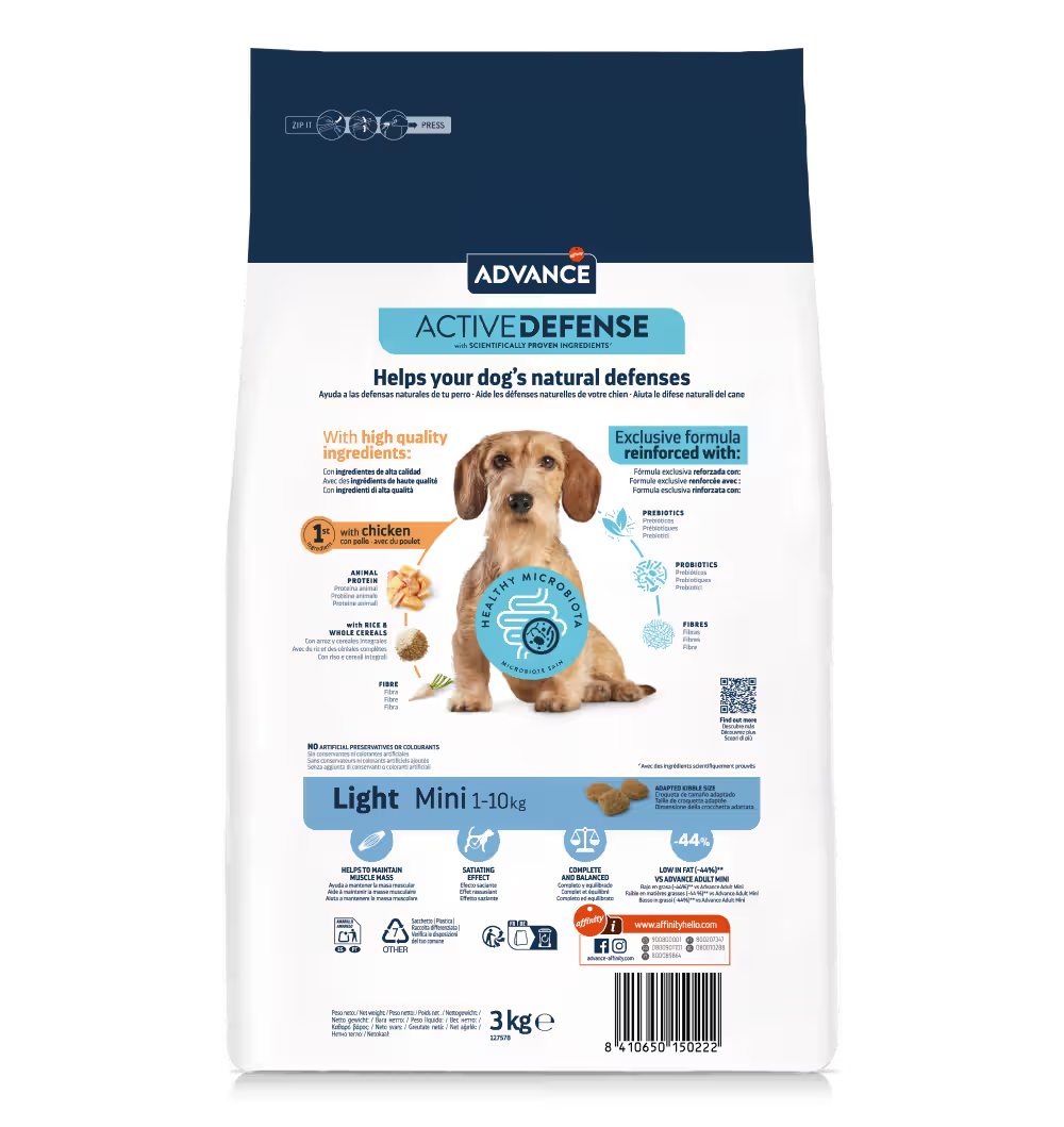 Advance Mini Light Cão Frango e Arroz - Ração seca para cão para controlo de peso