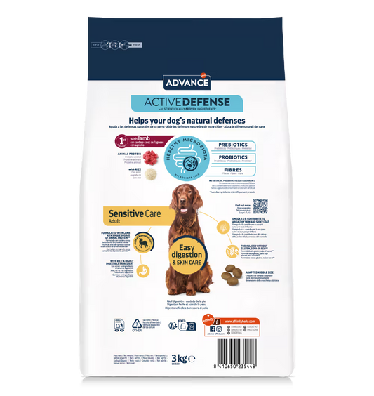Advance Perro Adulto Sensitive Cordero y Arroz - Pienso seco para perro con piel y digestión sensibles