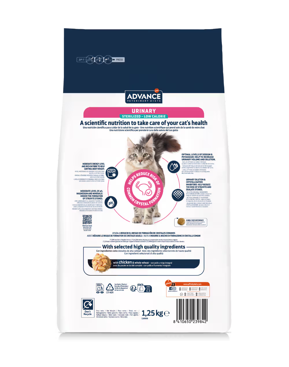 Advance Vet Gato Urinary Sterilized Low Calorie Pollo - Pienso seco para gato esterilizado para salud urinaria y control de peso