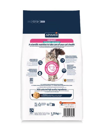 Advance Vet Gato Urinary Sterilized Low Calorie Pollo - Pienso seco para gato esterilizado para salud urinaria y control de peso
