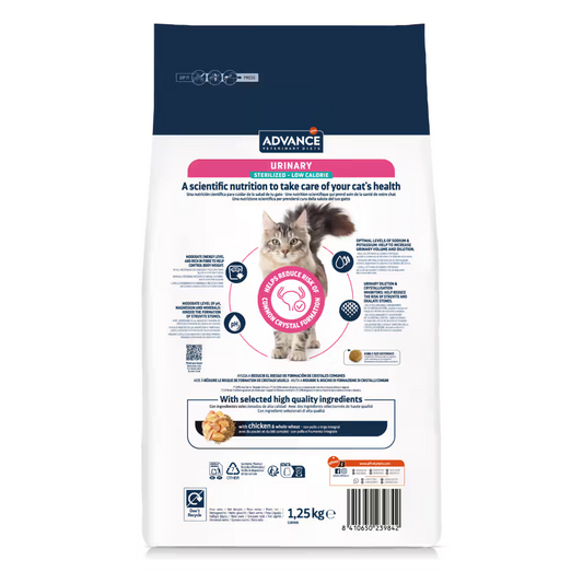 Advance Vet Gato Urinary Sterilized Low Calorie Frango - Ração seca para gato esterilizado para saúde urinária e controlo de peso