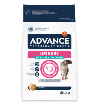 Advance Vet Gato Urinary Sterilized Low Calorie Pollo - Pienso seco para gato esterilizado para salud urinaria y control de peso