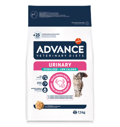 Advance Vet Gato Urinary Sterilized Low Calorie Pollo - Pienso seco para gato esterilizado para salud urinaria y control de peso