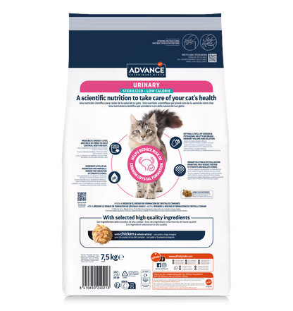 Advance Vet Gato Urinary Sterilized Low Calorie Pollo - Pienso seco para gato esterilizado para salud urinaria y control de peso