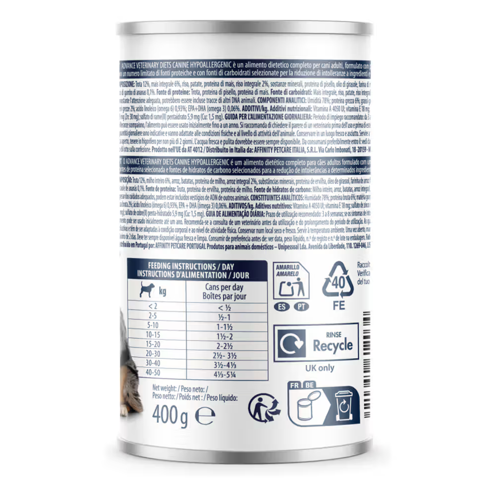 Advance Vet Dog Hypoallergenic Trout Wet Veterinary Food Wet (Can)