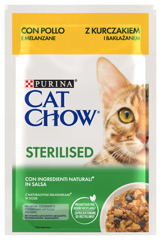 Cat Chow Feline Gato Adulto Esterilizado Pollo y Berenjena - Comida húmeda para gatos esterilizados