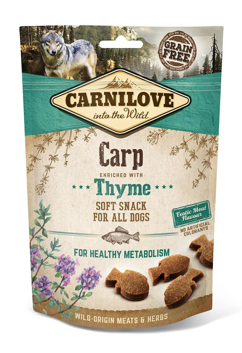 CARNILOVE SNACK SEMI-HÚMEDO CARPA Y TOMILLO PARA PERROS | 10 X 200GR