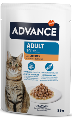 Ração húmida para Gatos Advance Cat Adult Chicken | Wet (Saqueta) | Caixa 12 Saquetas 85g