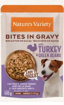 Natures Variety Bites in Gravy Cão Adulto Peru e Feijão Verde - Ração húmida para cão