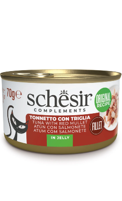 Alimento Húmido para Gatos Schesir Cat Atum & Salmonete em Gelatina | Wet (Lata) | 12 x 70 g