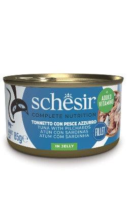 Alimento Húmido para Gatos Schesir Cat Atum & Sardinhas em Gelatina | Wet (Lata) | 12 x 85 gr