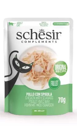 Schesir Gato Adulto y Sénior Pollo y Lubina - Comida húmeda para gato