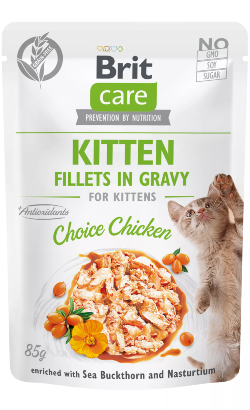 Alimento húmido para Gatos Brit Care Cat Kitten Fillets in Gravy Choice Chicken | Wet (Saqueta)	 | 12 x 85 g