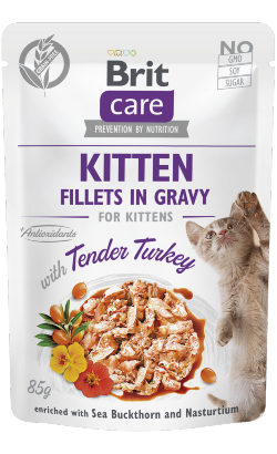 Alimento húmido para Gatos Brit Care Cat Kitten Fillets in Gravy with Tender Turkey | Wet (Saqueta) | 12 x 85 g