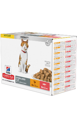Alimento húmido para Gatos Hills Science Plan Cat Young Adult with Chicken & Salmon Multipack | Wet (Saqueta)	 | Caixa 12 x 85 g