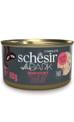Alimento húmido para Gatos Schesir Cat After Dark Filete de Frango com Carne de Vaca em Caldo | Wet (Lata) | 12 x 80 g