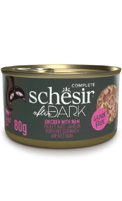 Alimento húmido para Gatos Schesir Cat After Dark Filete de Frango com Presunto em Caldo | Wet (Lata) | 12 x 80 g