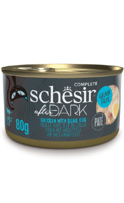 Alimento húmido para Gatos Schesir Cat After Dark Filete de Frango com Ovo de Codorniz em Caldo | Wet (Lata) | 12 x 80 g