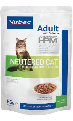 Alimento húmido para gatos Virbac HPM Adult Neutered Cat with Salmon | Wet (Saqueta) | 12 x 85 g