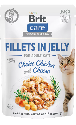Alimento húmido para Gatos Brit Care Cat Fillets in Jelly Choice Chicken & Cheese | Wet (Saqueta) | 24 x 85 g
