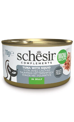 Alimento húmido para Gatos Schesir Cat Atum & Lulas em Gelatina | Wet (Lata) | 12 x 70 g