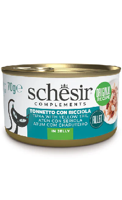 Alimento húmido para Gatos Schesir Cat Atum & Charuteiro em Gelatina | Wet (Lata) | 12 x 70 g