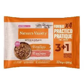 Natures Variety Pedaços em Molho Gato Gatinho Frango e Salmão - Ração húmida para gato em crescimento