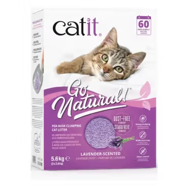 Arena para gatos autoaglomerante natural Catit Go, cáscara de guisante Lavanda