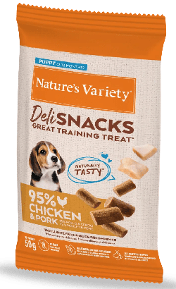 Biscoitos para cão Natures Variety Dog Deli Snacks Puppy Chicken & Pork | 50 g
