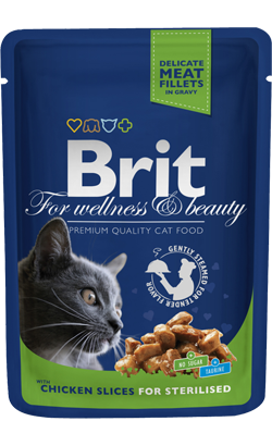 Ração húmida para Gatos Brit Premium by Nature Cat Sterilized Chicken Slices | Wet (Saqueta) | 100 g
