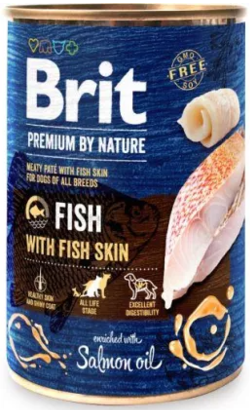 Ração húmida para Cão Brit Premium by Nature Dog Fish with Fish Skin | Wet (Lata) | 6 x 400 g